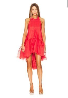 NWT Azeeza Winnie Dress L Silk Halter High-Low Papaya Coral